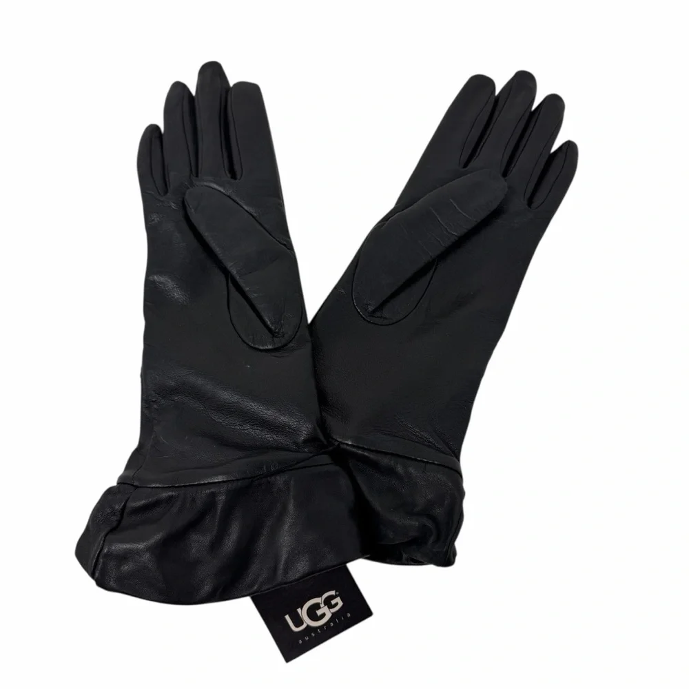 UGG Ponderosa Leather Black Gloves - Size S‎ - NWT